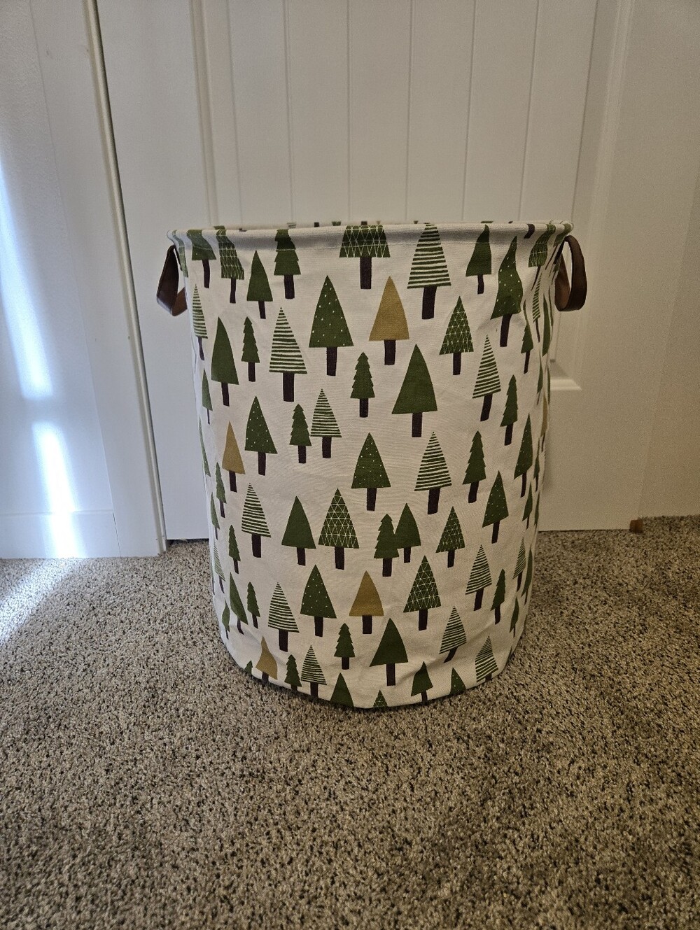 Canvas Tree Print Storage Bin - Green and Cream